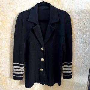 Black and Gold women’s Blazer Jacket with Gold Buttons.